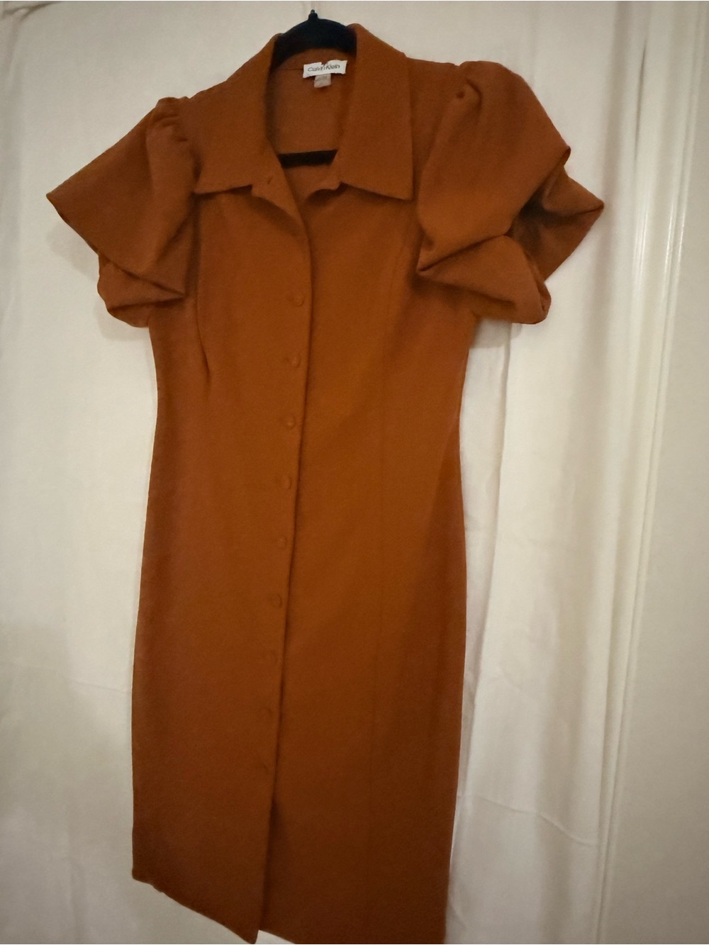 Calvin Klein Rust Brown Button-Front Midi Dress